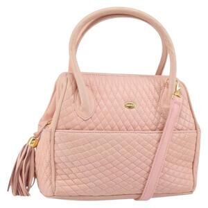 BALLY Hand Bag Leather 2way Pink Gold Auth 158058